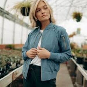 Chic Blue Bomber Jacket for Women